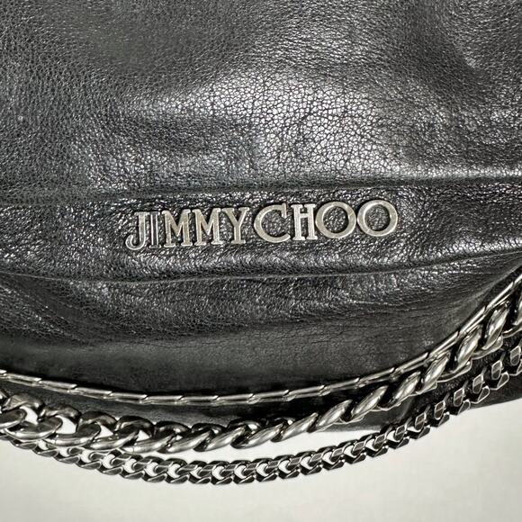 Jimmy Choo Black Leather Chain-Link Hobo Crossbody Bag - Picture 2 of 9